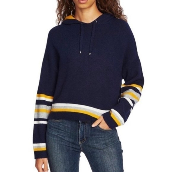 Court & Rowe hooded sweater new NWT cropped navy yellow wool alpaca oversized - Picture 1 of 8